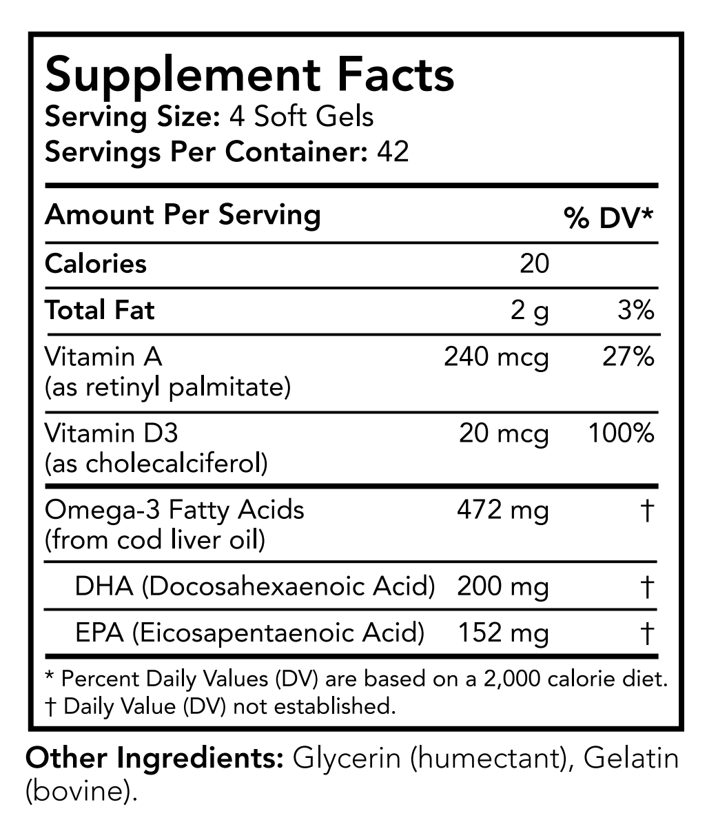 Supplement facts label for a product with nutritional information. 